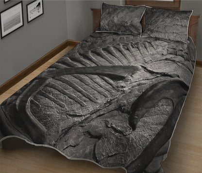 Monochrome Dinosaur Fossil Print Quilt Bed Set