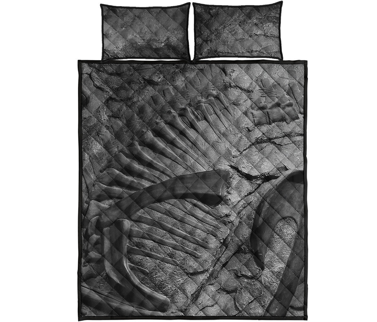 Monochrome Dinosaur Fossil Print Quilt Bed Set