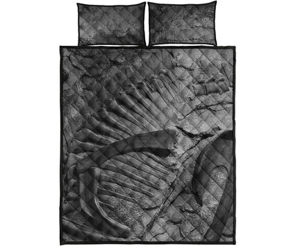 Monochrome Dinosaur Fossil Print Quilt Bed Set