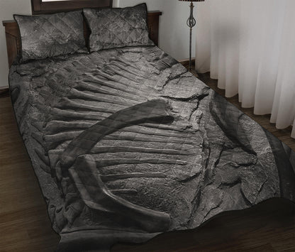 Monochrome Dinosaur Fossil Print Quilt Bed Set