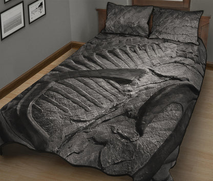 Monochrome Dinosaur Fossil Print Quilt Bed Set