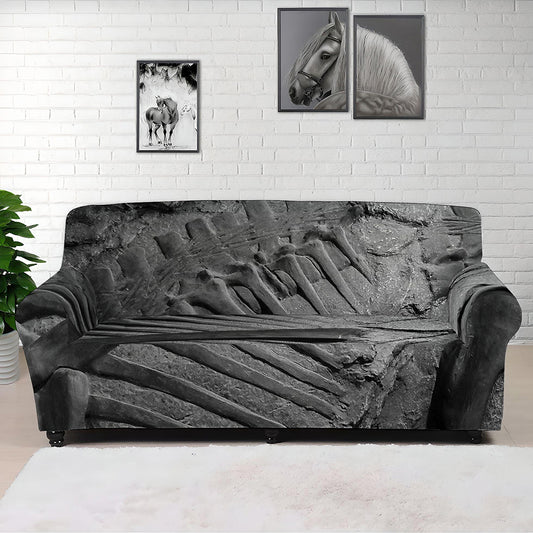 Monochrome Dinosaur Fossil Print Sofa Cover