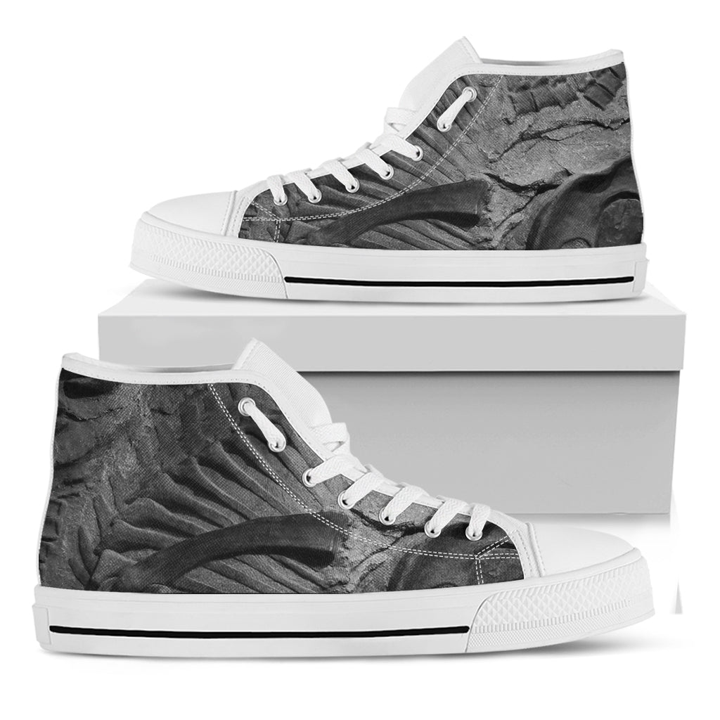 Monochrome Dinosaur Fossil Print White High Top Shoes