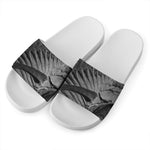 Monochrome Dinosaur Fossil Print White Slide Sandals