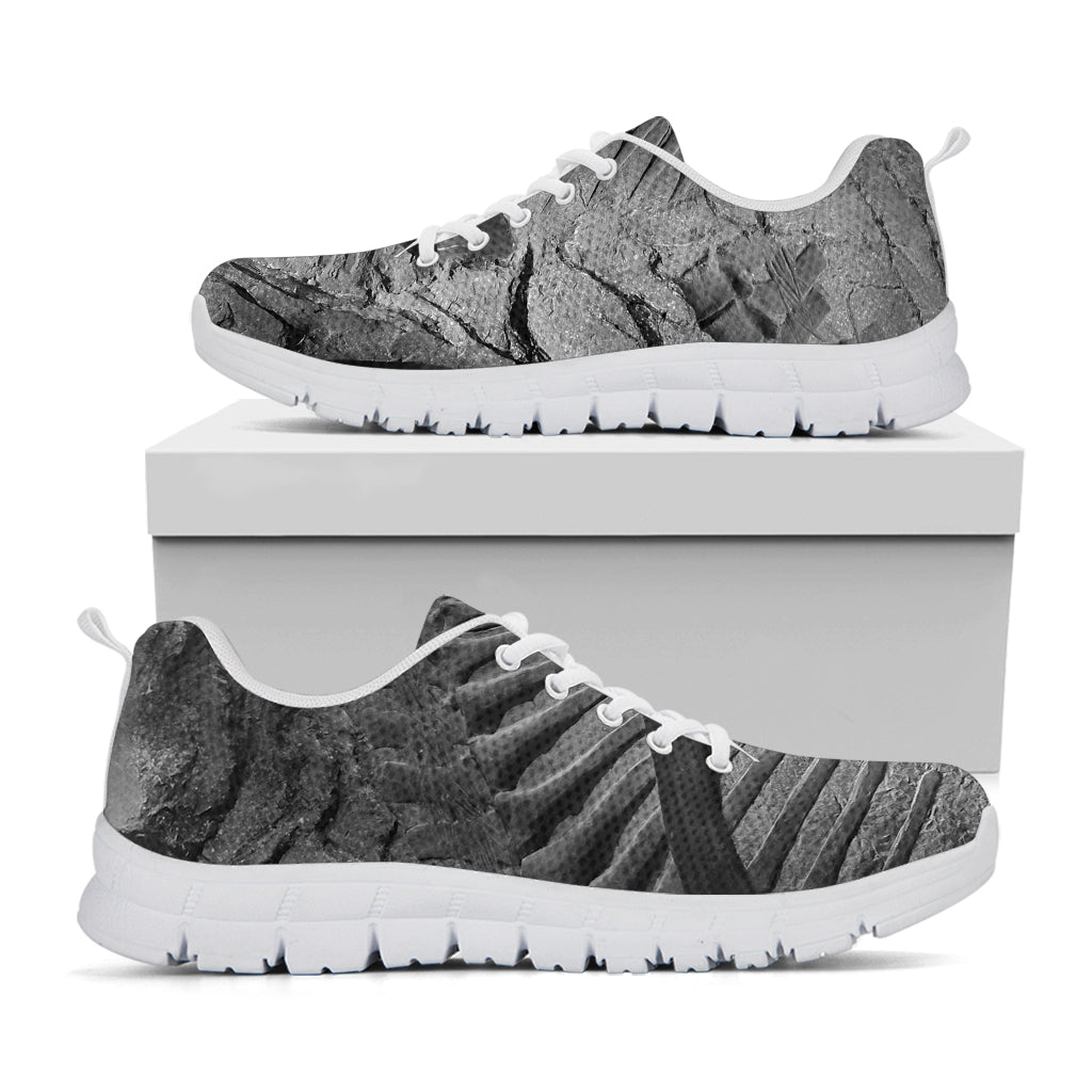 Monochrome Dinosaur Fossil Print White Sneakers