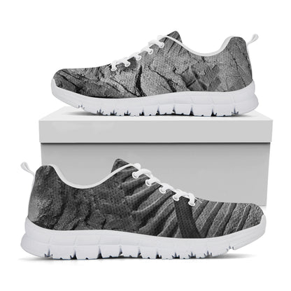 Monochrome Dinosaur Fossil Print White Sneakers