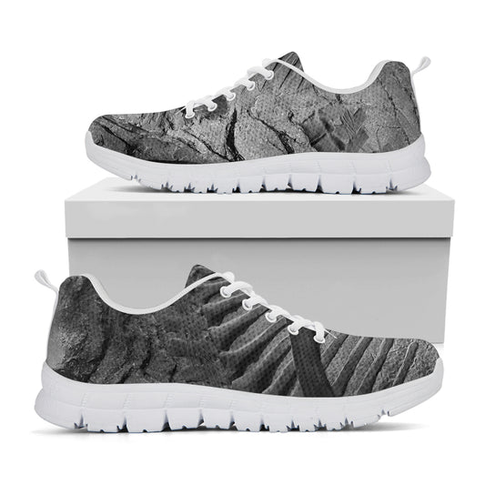 Monochrome Dinosaur Fossil Print White Sneakers