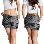 Monochrome Dinosaur Fossil Print Women's Shorts