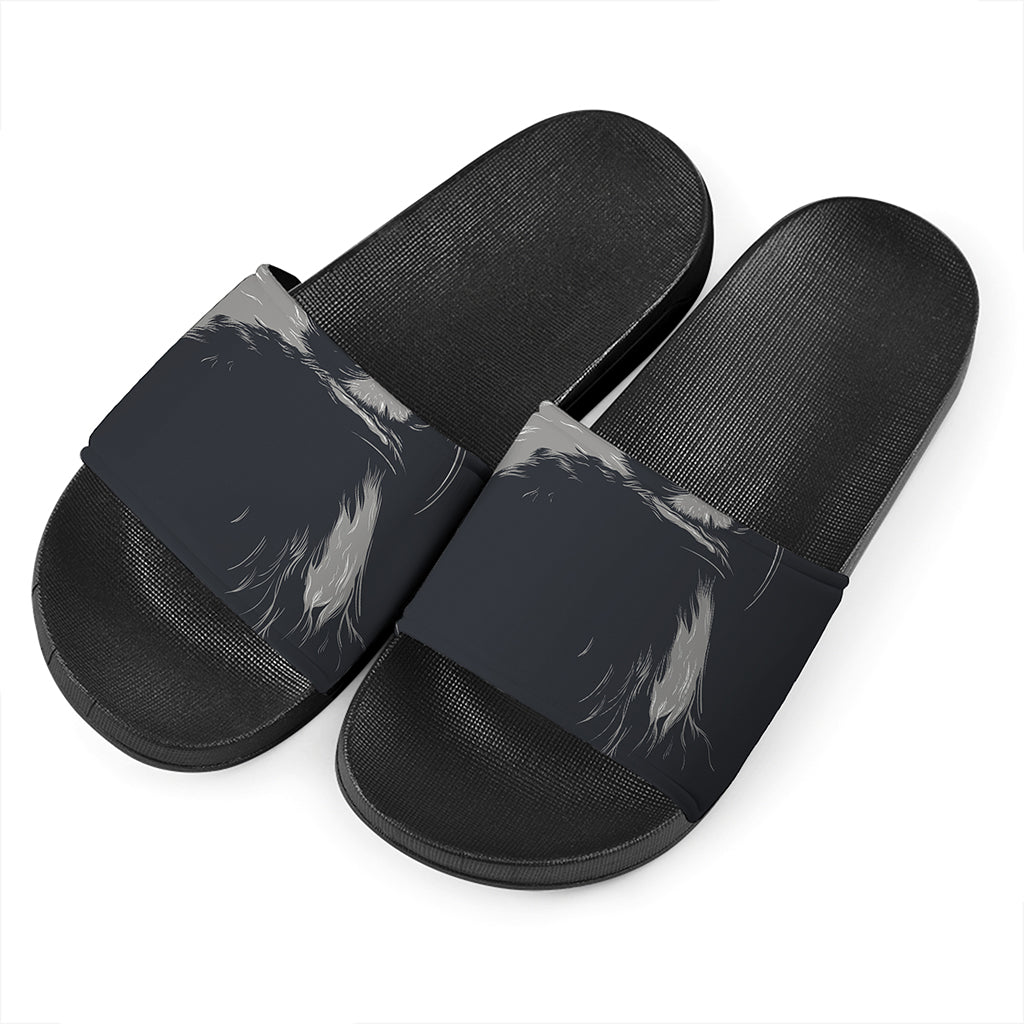 Monochrome Eagle Print Black Slide Sandals
