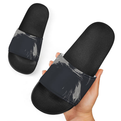 Monochrome Eagle Print Black Slide Sandals
