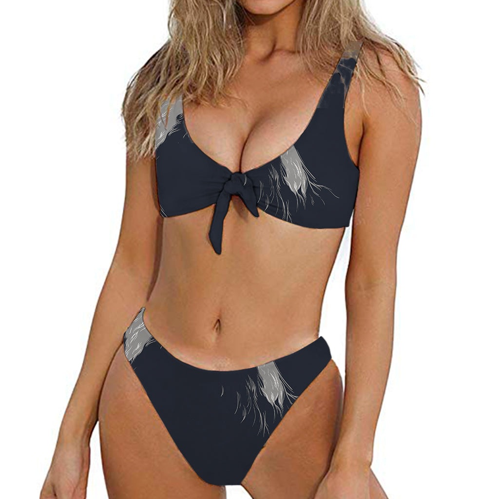 Monochrome Eagle Print Front Bow Tie Bikini