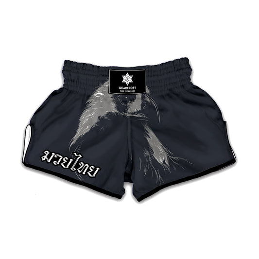 Monochrome Eagle Print Muay Thai Boxing Shorts