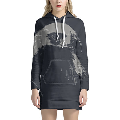 Monochrome Eagle Print Pullover Hoodie Dress