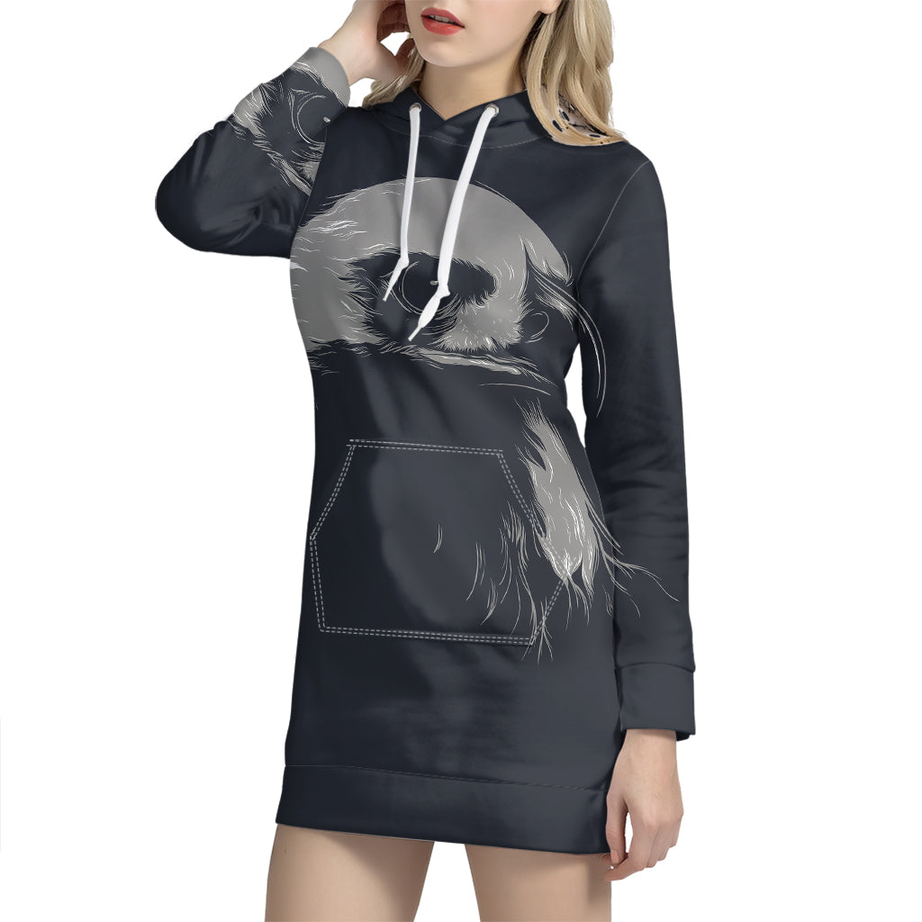 Monochrome Eagle Print Pullover Hoodie Dress