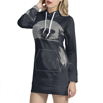 Monochrome Eagle Print Pullover Hoodie Dress