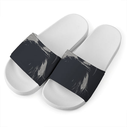 Monochrome Eagle Print White Slide Sandals