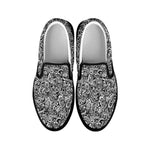 Monochrome Graffiti Hippie Pattern Print Black Slip On Shoes