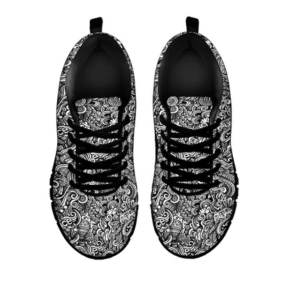 Monochrome Graffiti Hippie Pattern Print Black Sneakers