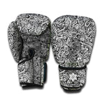 Monochrome Graffiti Hippie Pattern Print Boxing Gloves