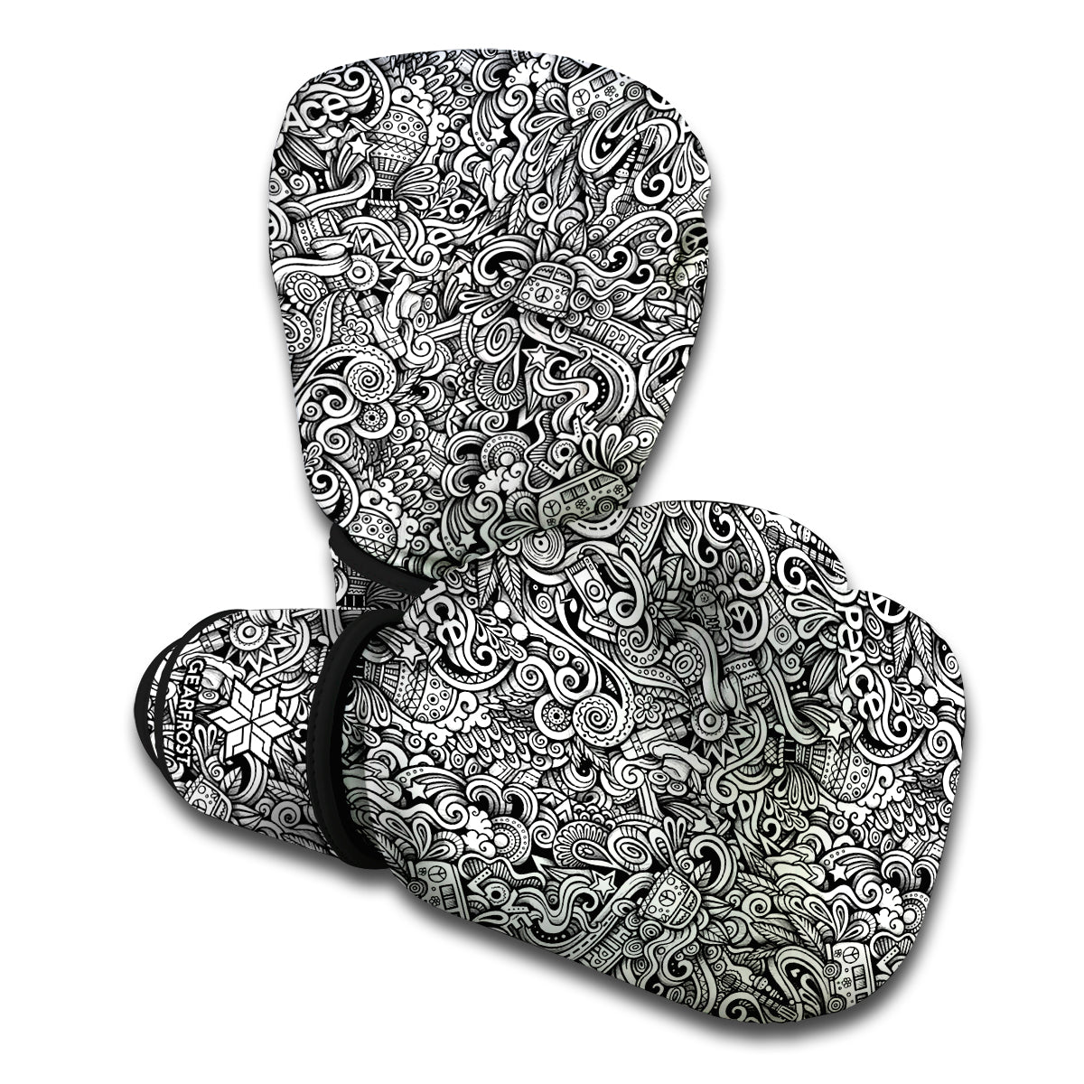 Monochrome Graffiti Hippie Pattern Print Boxing Gloves