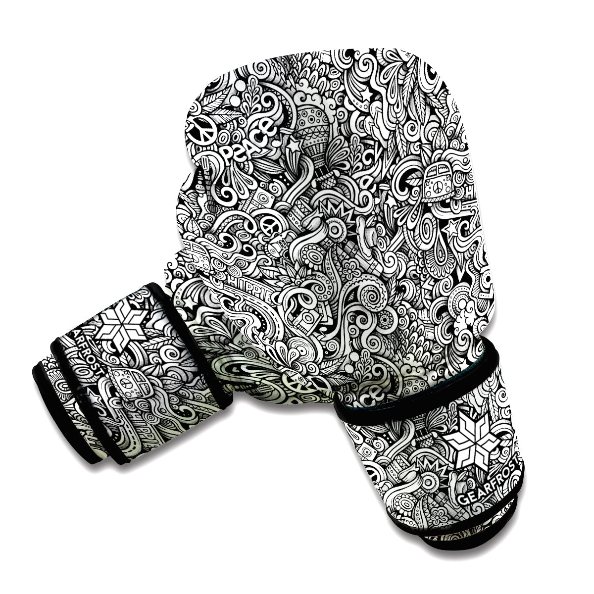 Monochrome Graffiti Hippie Pattern Print Boxing Gloves