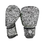 Monochrome Graffiti Hippie Pattern Print Boxing Gloves