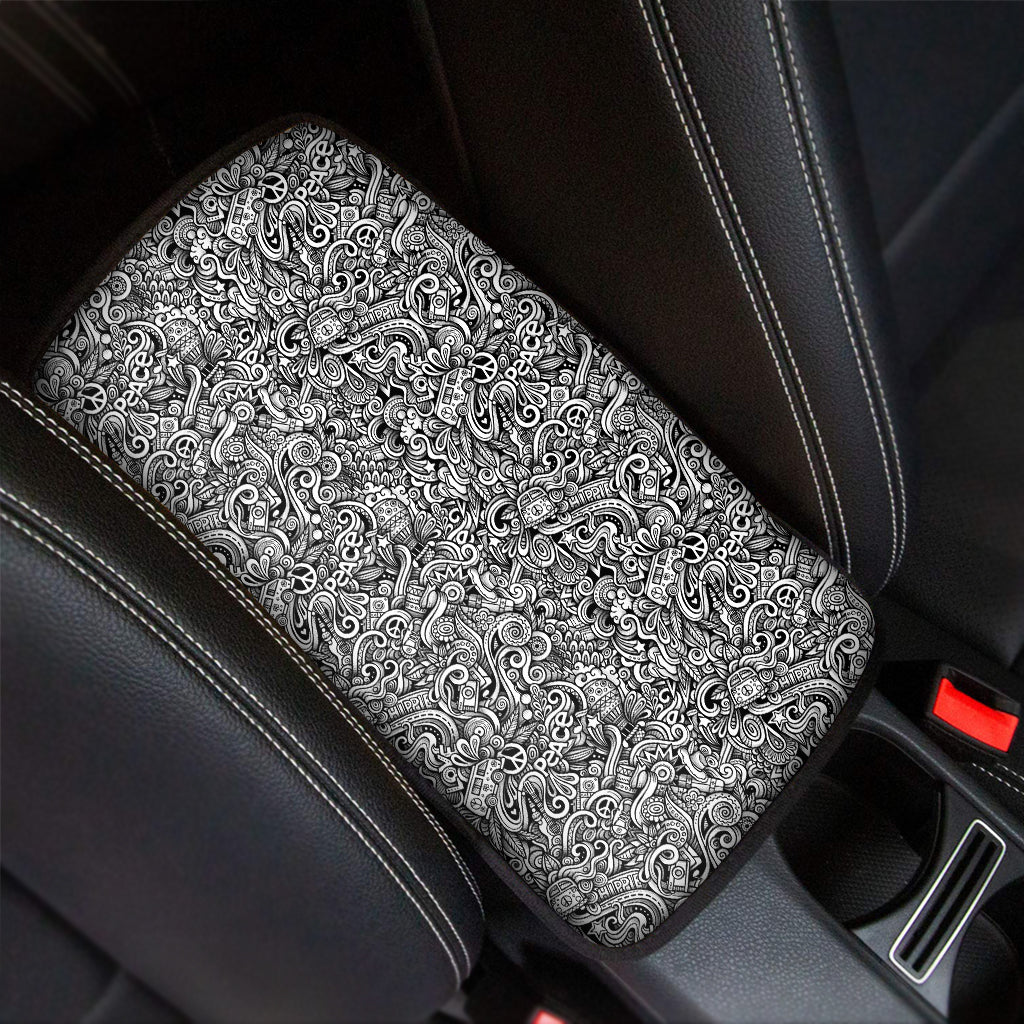 Monochrome Graffiti Hippie Pattern Print Car Center Console Cover