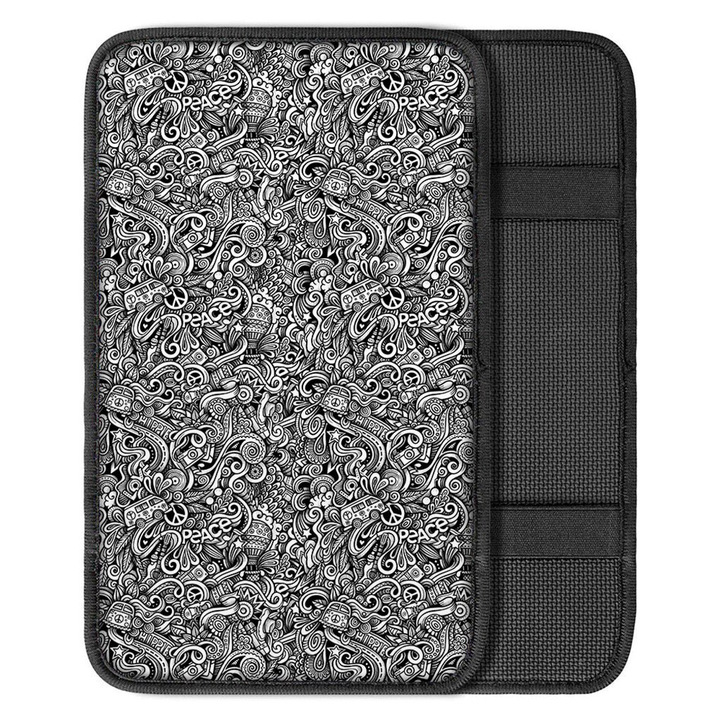 Monochrome Graffiti Hippie Pattern Print Car Center Console Cover
