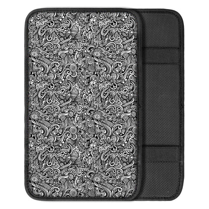 Monochrome Graffiti Hippie Pattern Print Car Center Console Cover