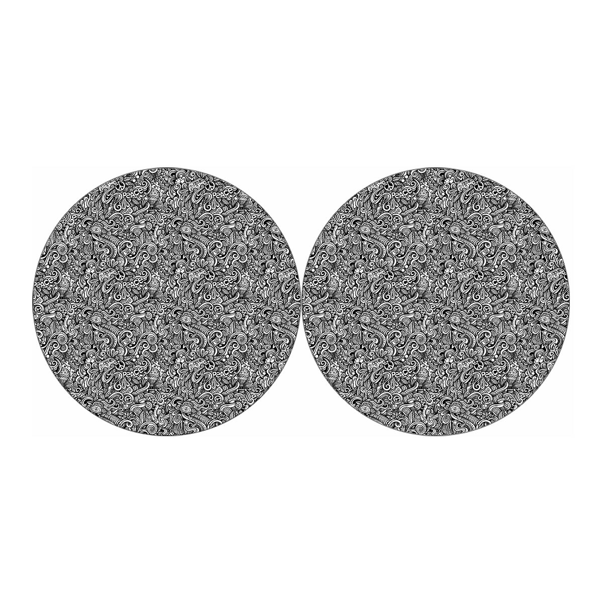 Monochrome Graffiti Hippie Pattern Print Car Coasters