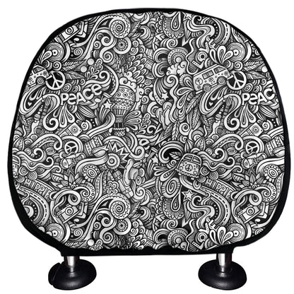 Monochrome Graffiti Hippie Pattern Print Car Headrest Covers