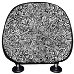 Monochrome Graffiti Hippie Pattern Print Car Headrest Covers