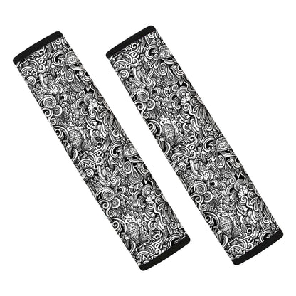 Monochrome Graffiti Hippie Pattern Print Car Seat Belt Covers
