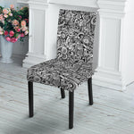 Monochrome Graffiti Hippie Pattern Print Dining Chair Slipcover