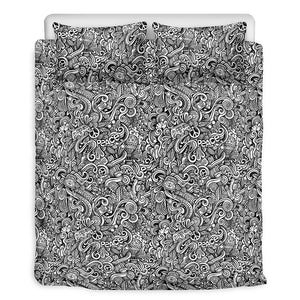 Monochrome Graffiti Hippie Pattern Print Duvet Cover Bedding Set