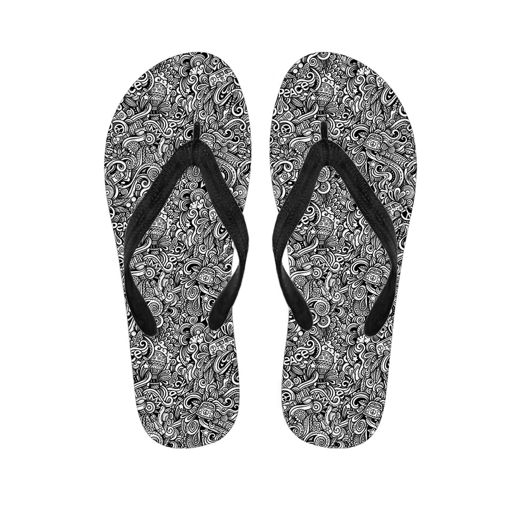 Monochrome Graffiti Hippie Pattern Print Flip Flops