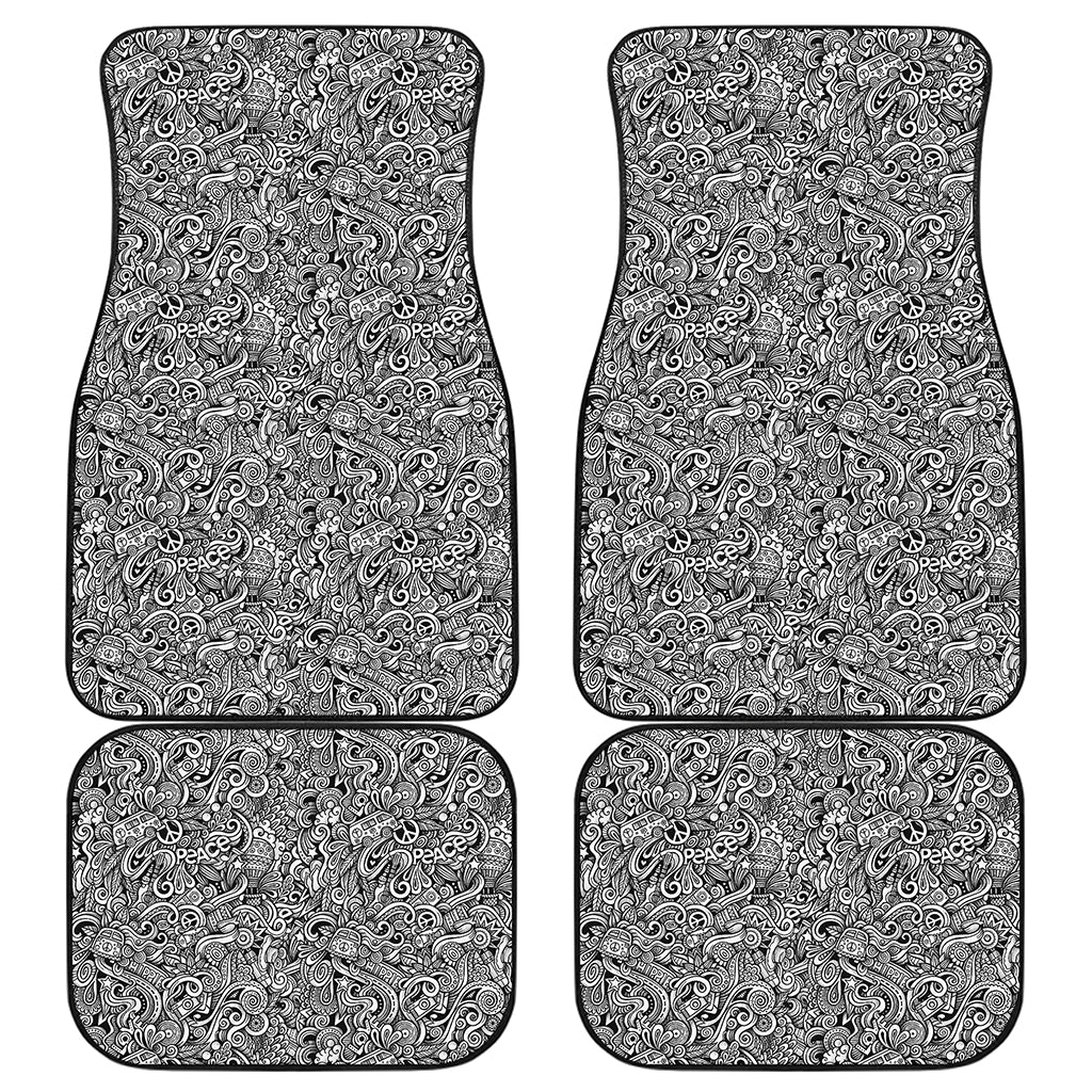 Monochrome Graffiti Hippie Pattern Print Front and Back Car Floor Mats