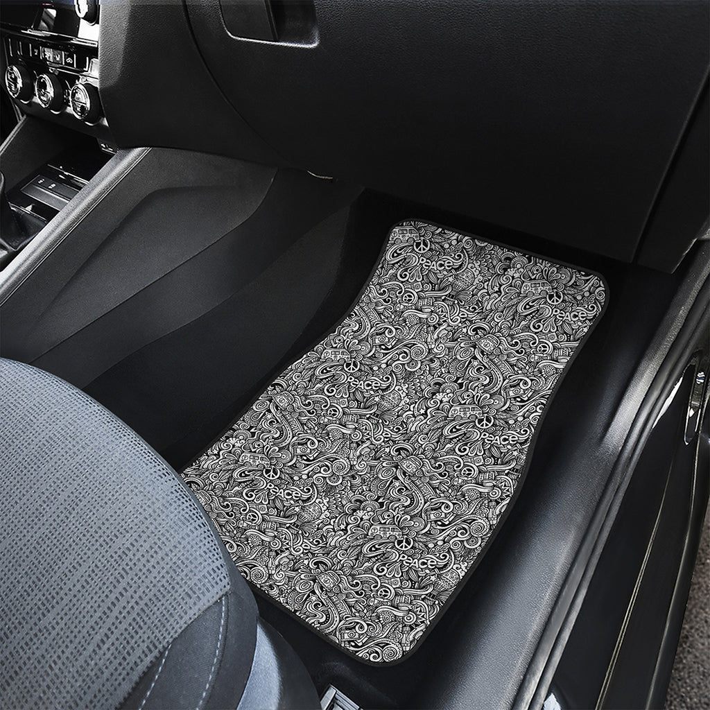 Monochrome Graffiti Hippie Pattern Print Front and Back Car Floor Mats