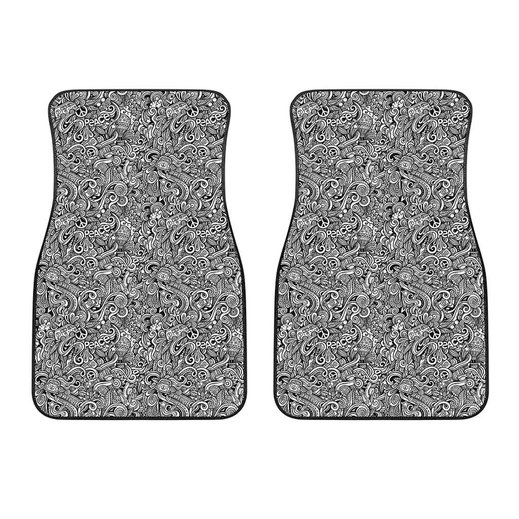 Monochrome Graffiti Hippie Pattern Print Front Car Floor Mats
