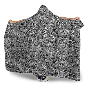 Monochrome Graffiti Hippie Pattern Print Hooded Blanket