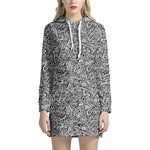 Monochrome Graffiti Hippie Pattern Print Hoodie Dress