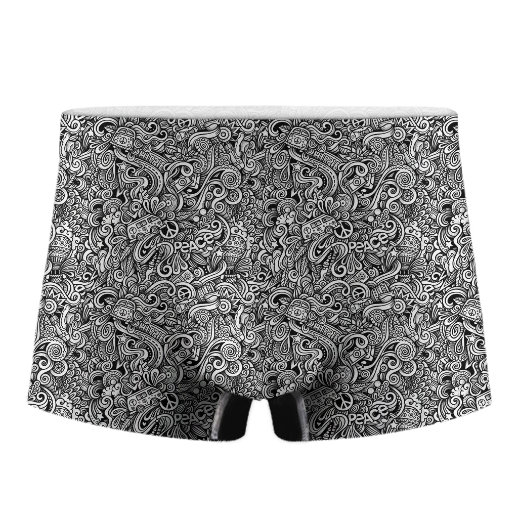 Monochrome Graffiti Hippie Pattern Print Men's Boxer Briefs