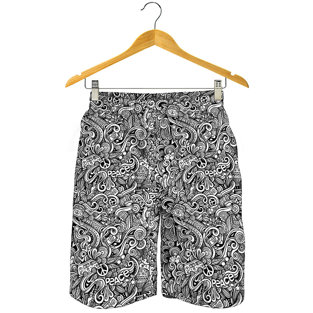Monochrome Graffiti Hippie Pattern Print Men's Shorts