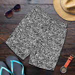 Monochrome Graffiti Hippie Pattern Print Men's Shorts