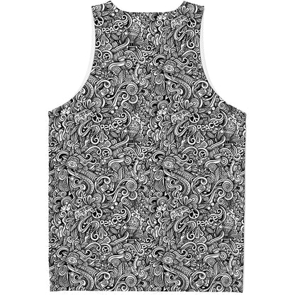 Monochrome Graffiti Hippie Pattern Print Men's Tank Top