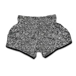 Monochrome Graffiti Hippie Pattern Print Muay Thai Boxing Shorts