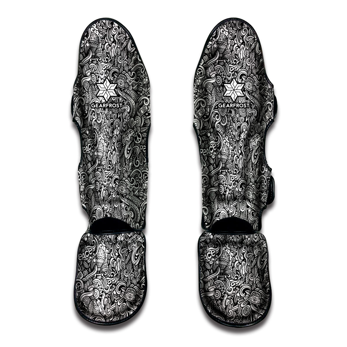 Monochrome Graffiti Hippie Pattern Print Muay Thai Shin Guard