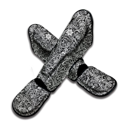 Monochrome Graffiti Hippie Pattern Print Muay Thai Shin Guard