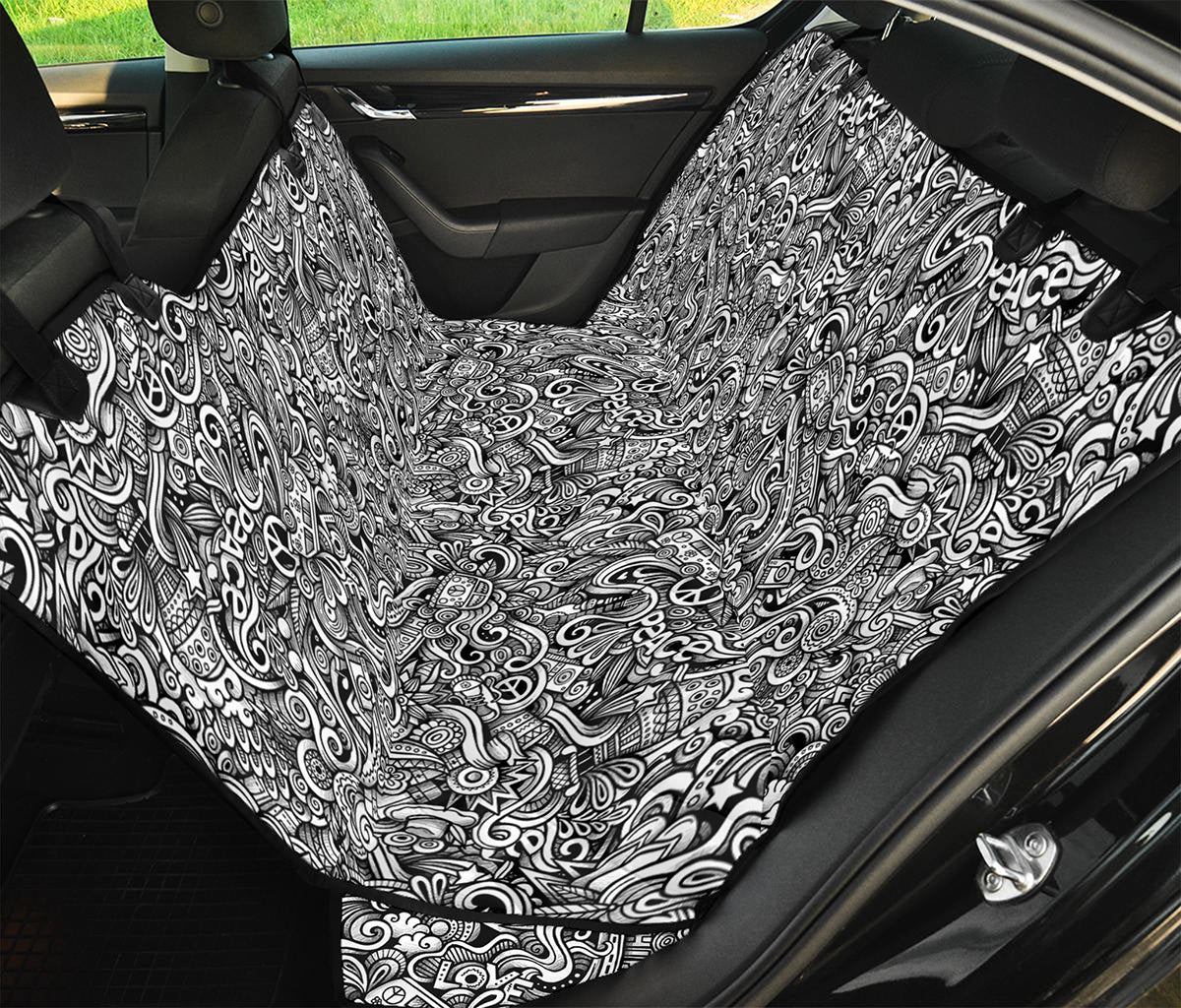 Monochrome Graffiti Hippie Pattern Print Pet Car Back Seat Cover