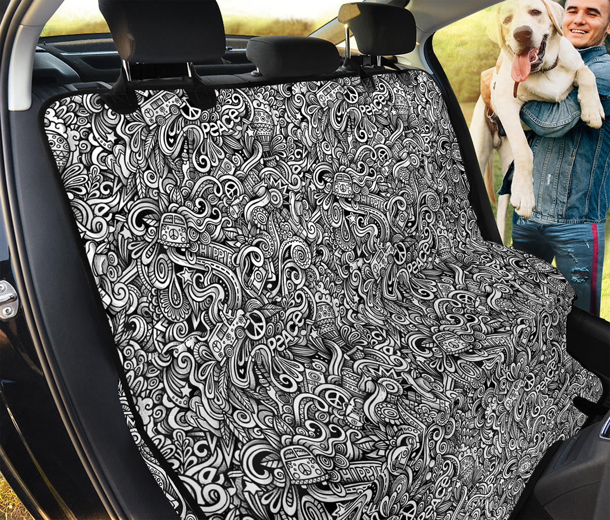Monochrome Graffiti Hippie Pattern Print Pet Car Back Seat Cover